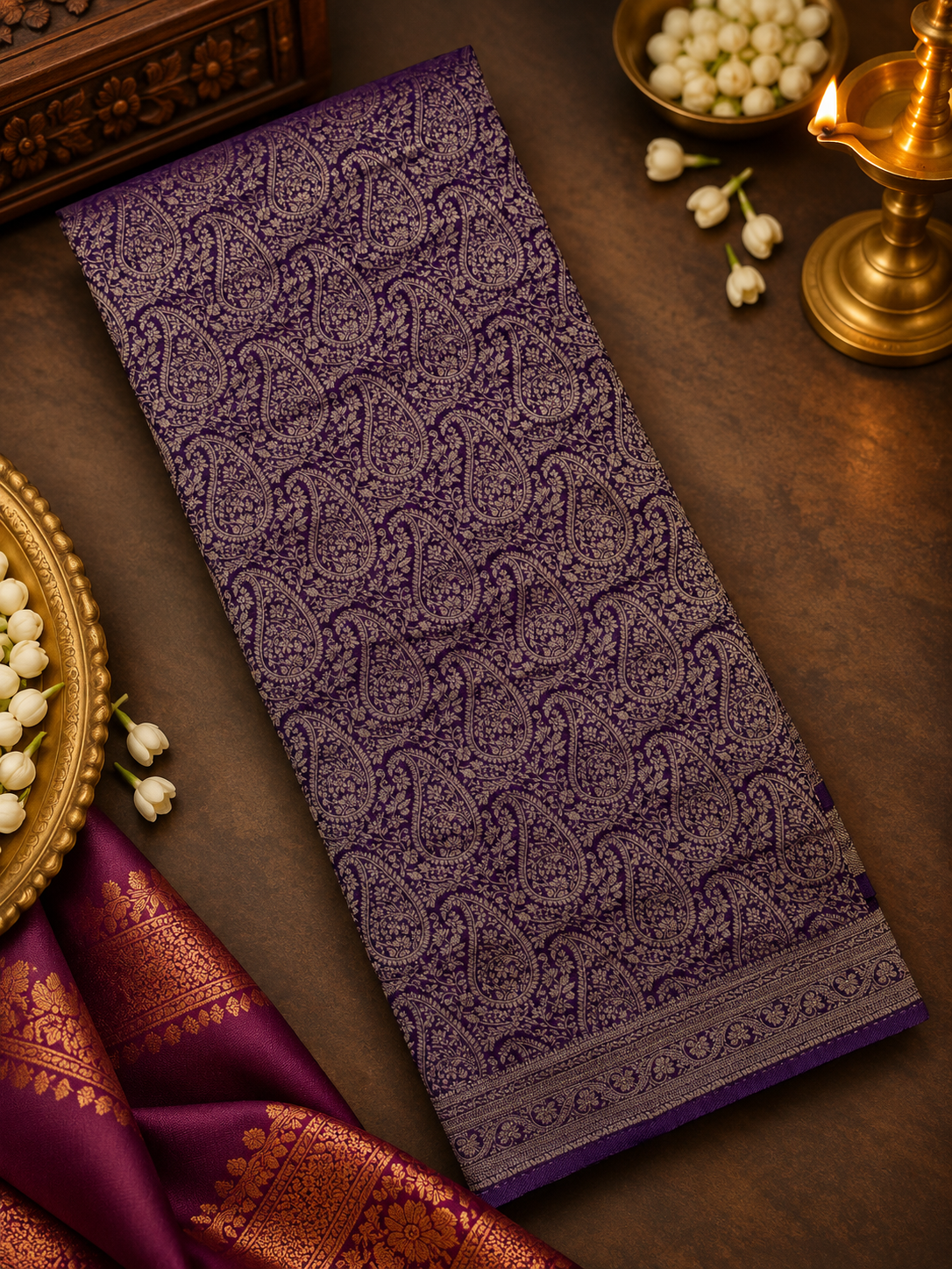 Pure Mix Mysore Crepe Silk Saree in brocade design- 902595 Purple