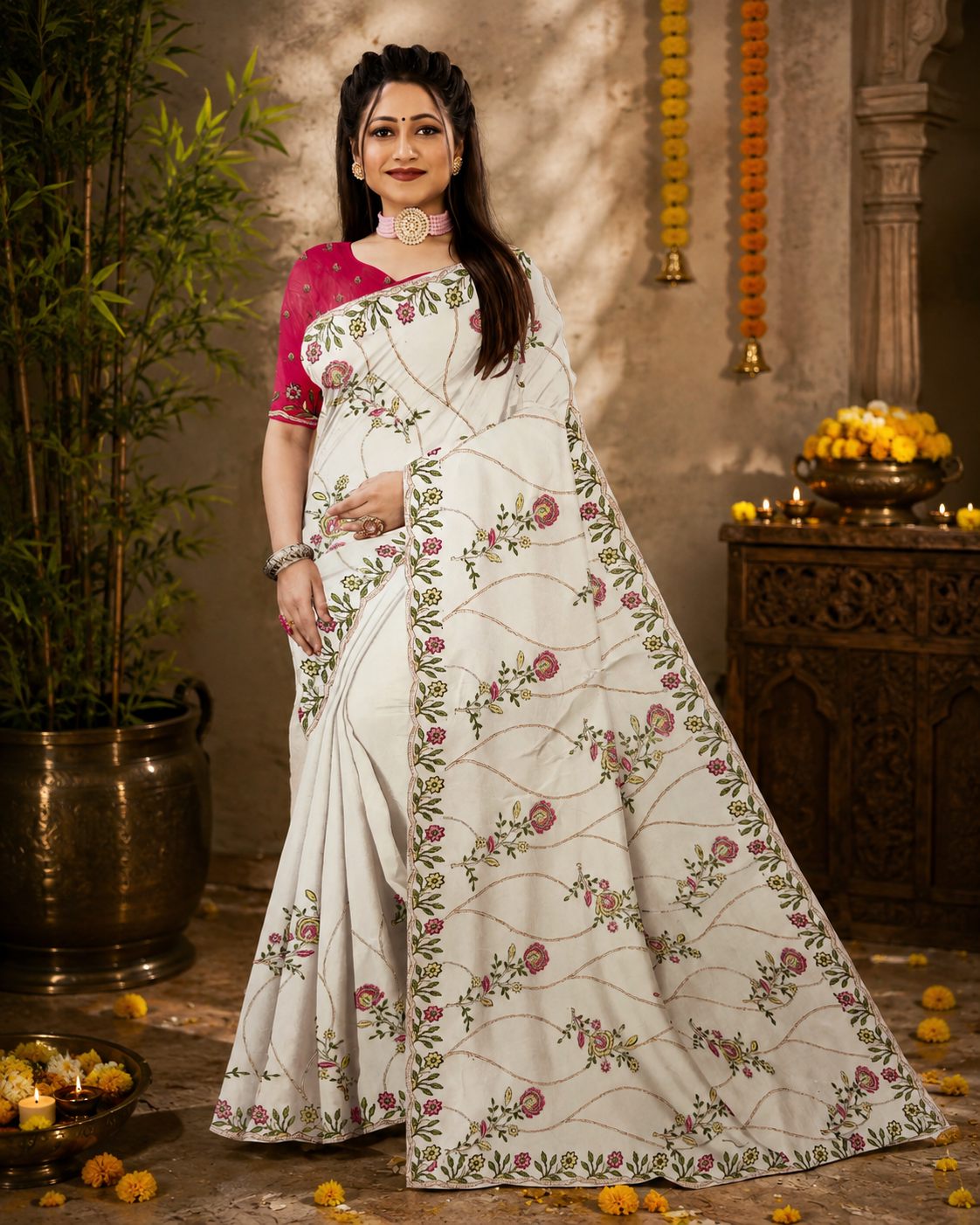 Premium Organza Saree With  Embroidery