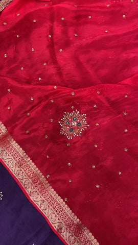 Pure crepe chinnon saree with cutdana work