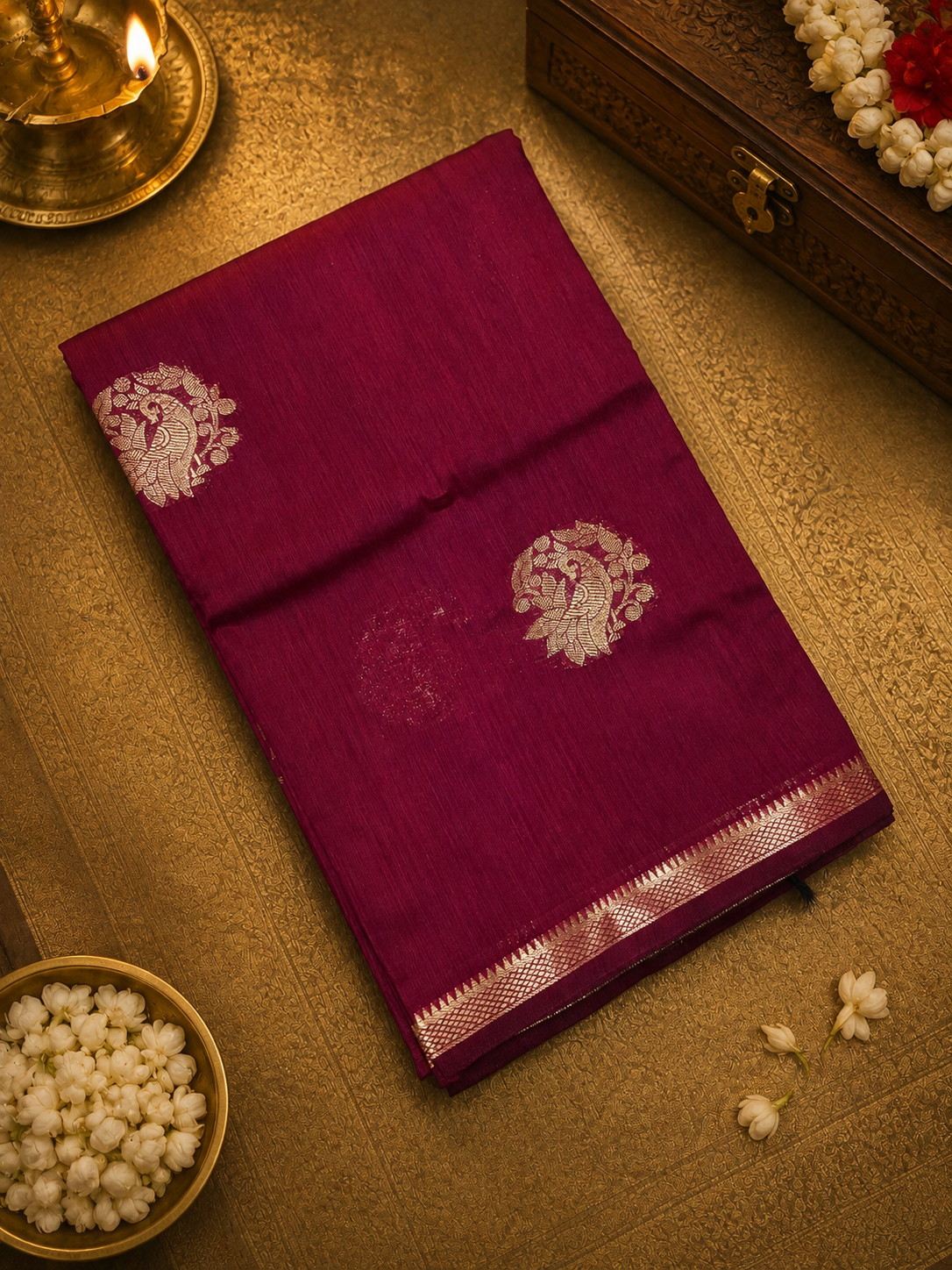 Premium Indori Silk Saree (Wine)