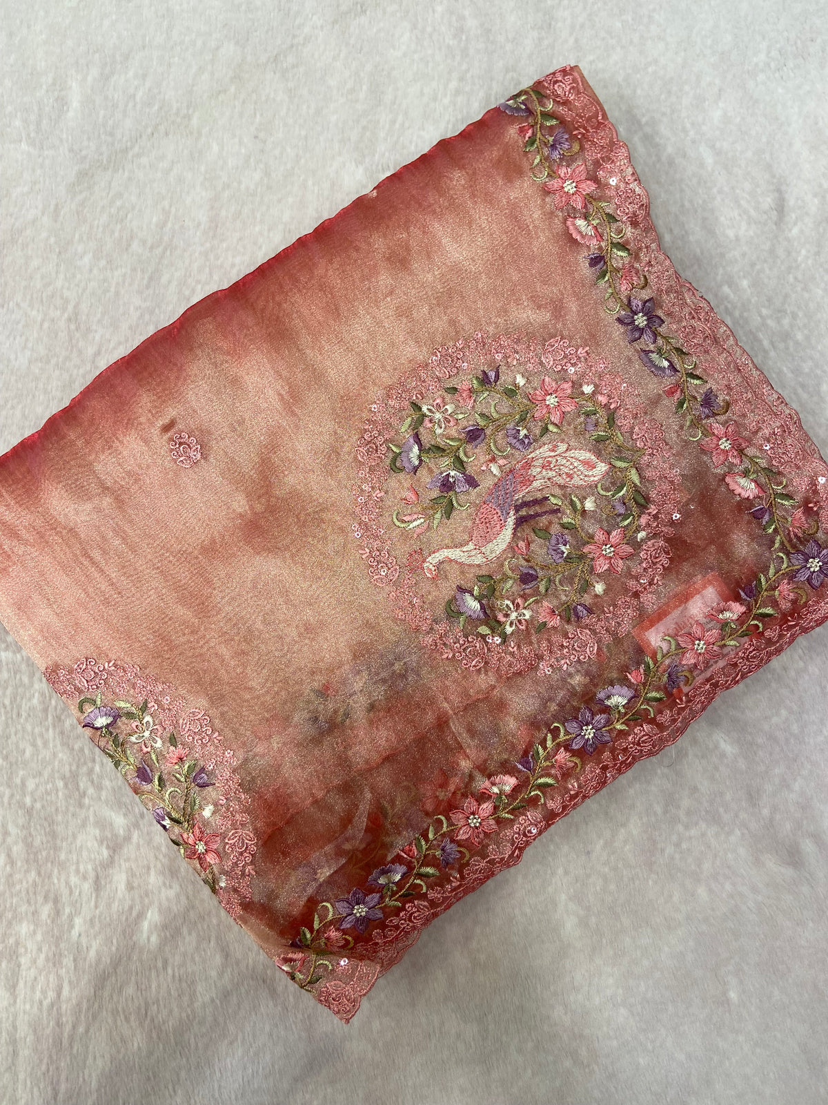 Pure Soft Tissue Organza Saree (peach)