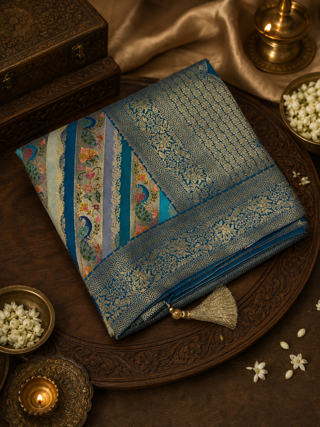 Premium Banarasi Crepe Kalamkari Saree