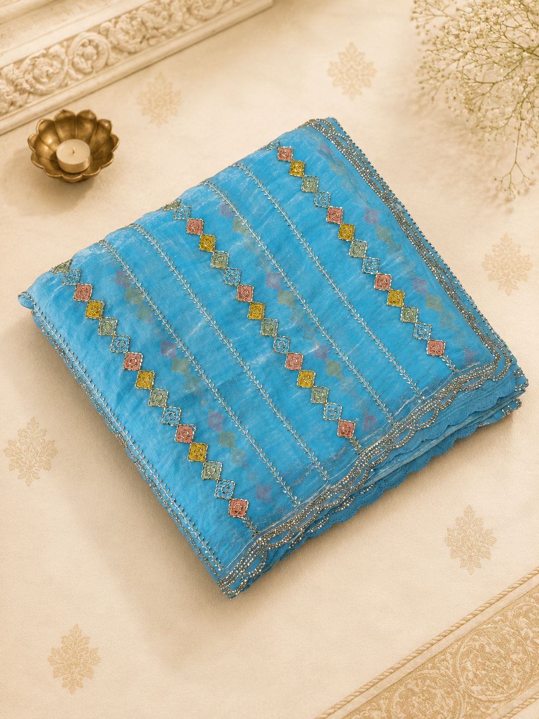 Premium Crush Organza Saree🩵