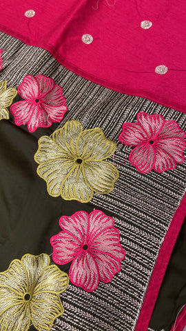 Premium Flora Crepe Silk Saree With Embroidery Border💚
