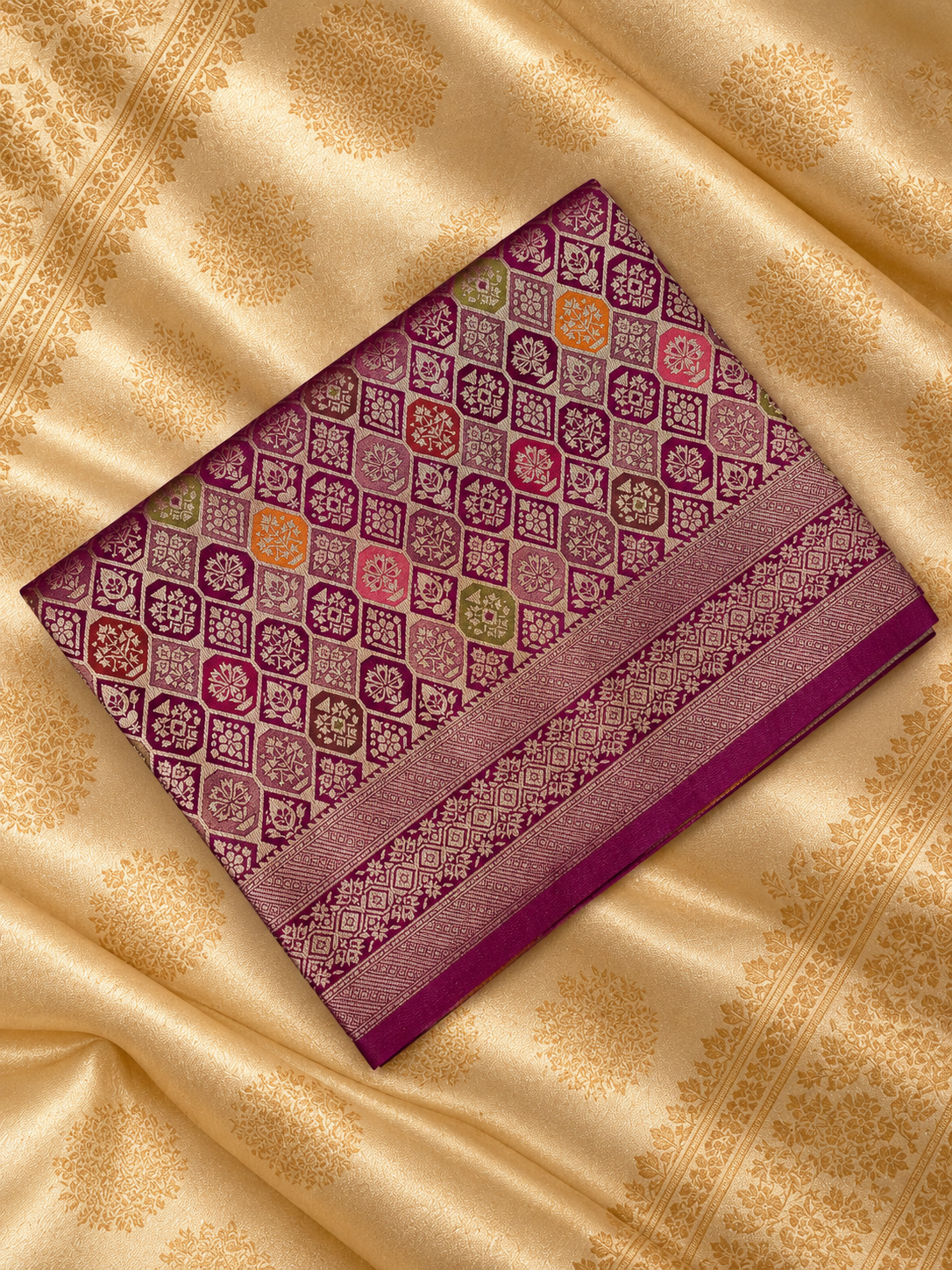 Premium Banarasi Crepe Satin Silk Saree (wine)- 902692
