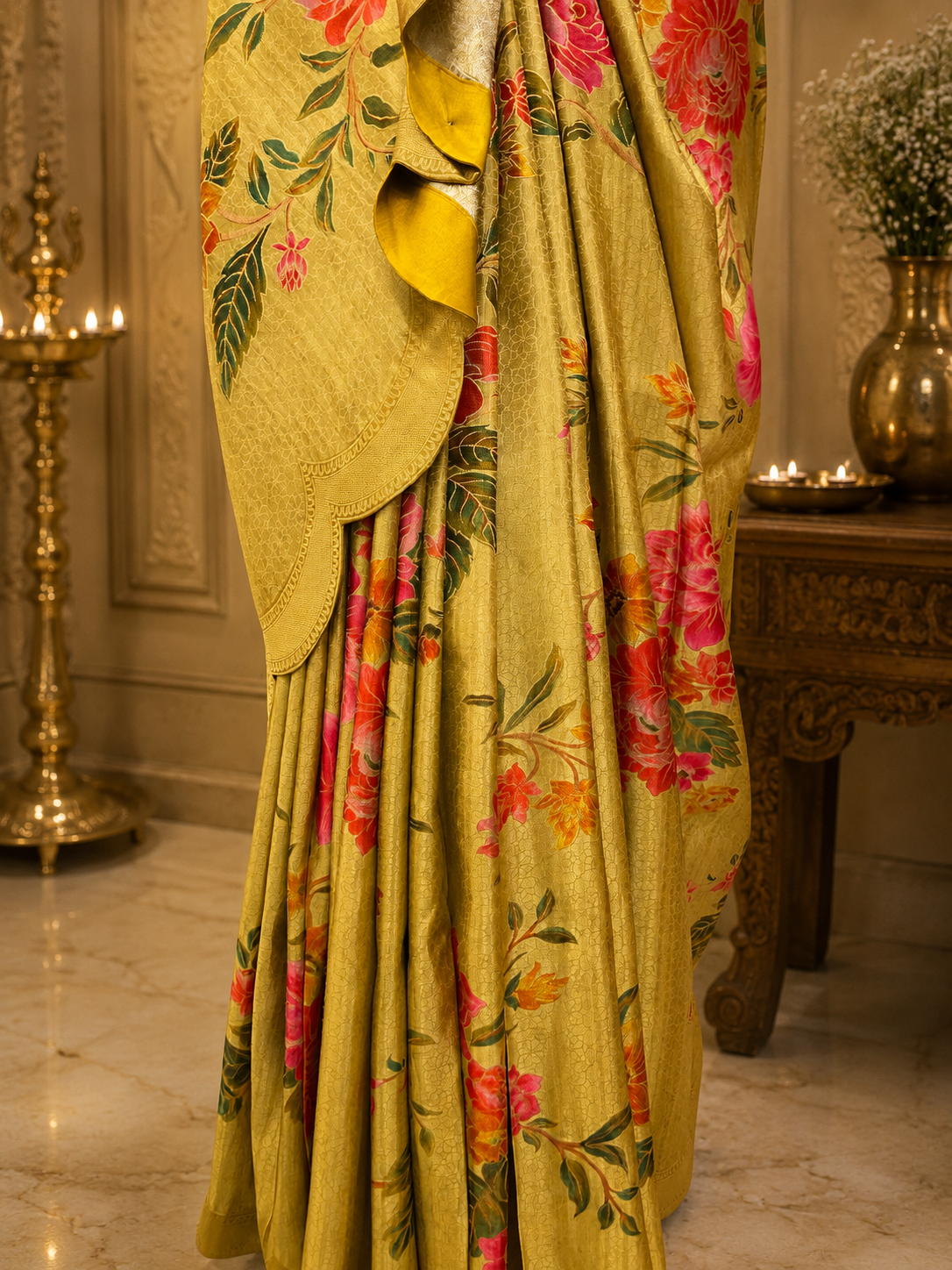 Premium Banarasi Satin With Scalloped Border