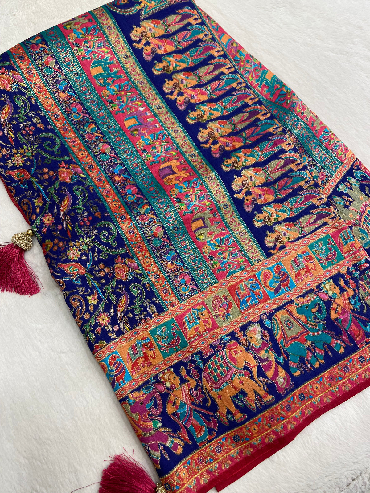 Premium Banarasi crepe Kalamkari saree