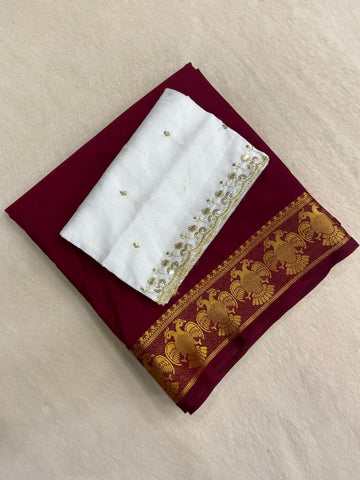 Premium Semi Crepe Mysore Silk Saree With Double Blouse 🤎