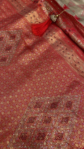 Tissue Bridal Semi Silk with Swarovski work (Cream)