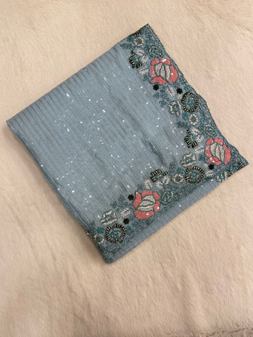 Pure Chinnon Saree with sequence work