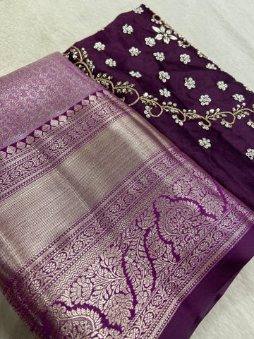 Half mix Kanjeevaram silk saree with pure hand katdana work blouse and double blouse
