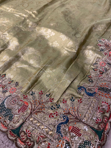 Bridal Soft Tissue Saree With Scallop Border💚