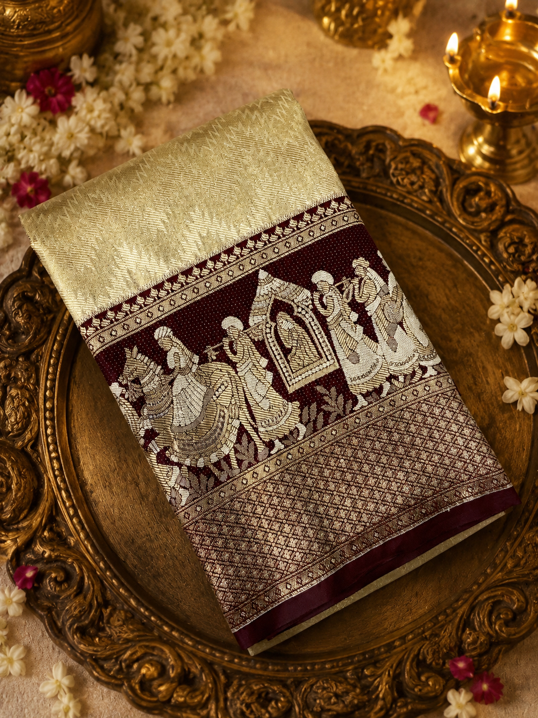 Bridal Semi Tissue Silk Saree (light gold)