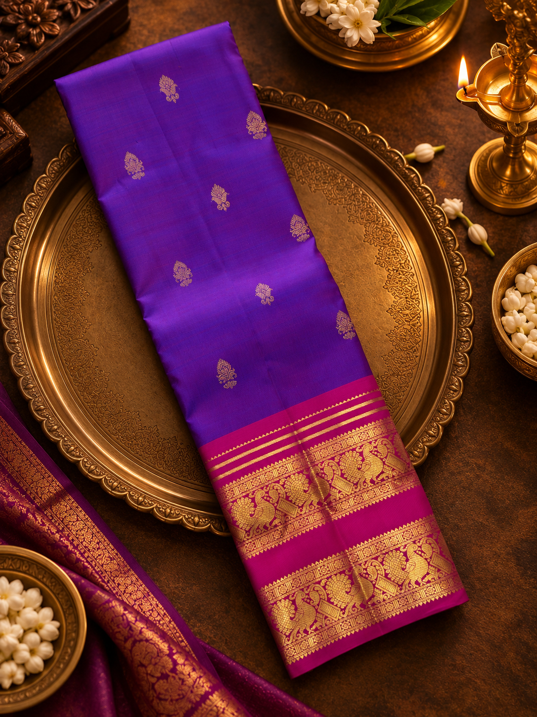 Pure 1G zari handloom Kanjeevaram Silk Saree- Silk mark certified- PS2344