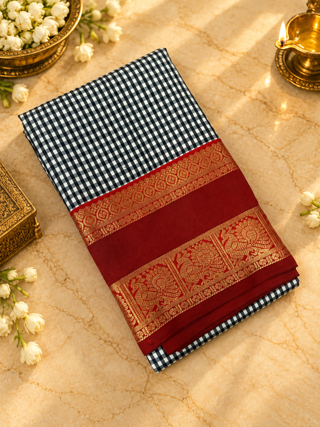 Premium Semi Kanchipuram silk Saree in chequered design  - 902490