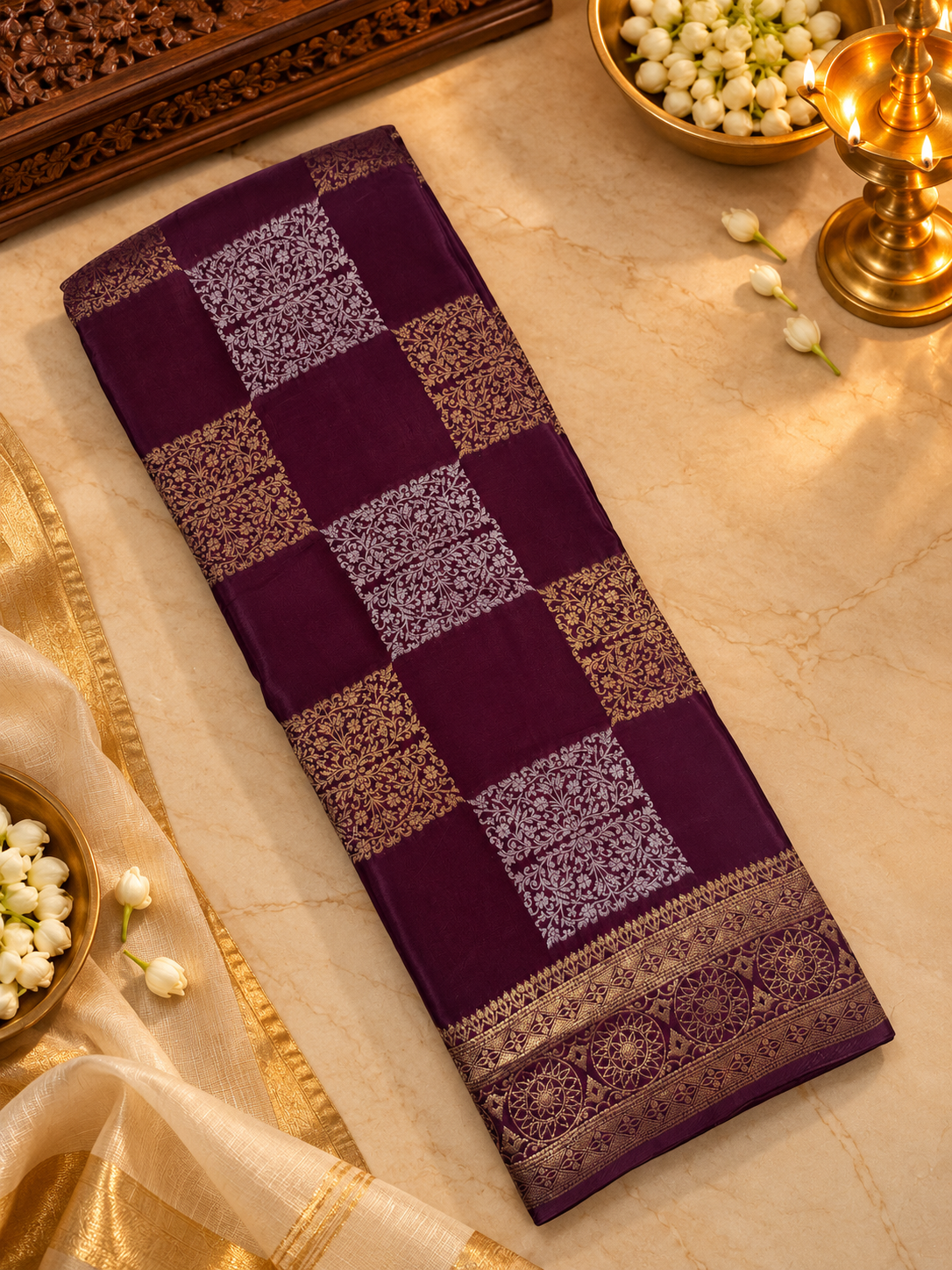 Pure Chinnon crepe Saree- 902541 Wine