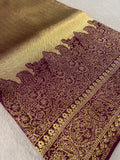 Premium Bridal Semi Tissue Kanjeevaram Silk Saree (Wine)