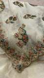 Premium Crush Organza Saree (Cream)  - 902658