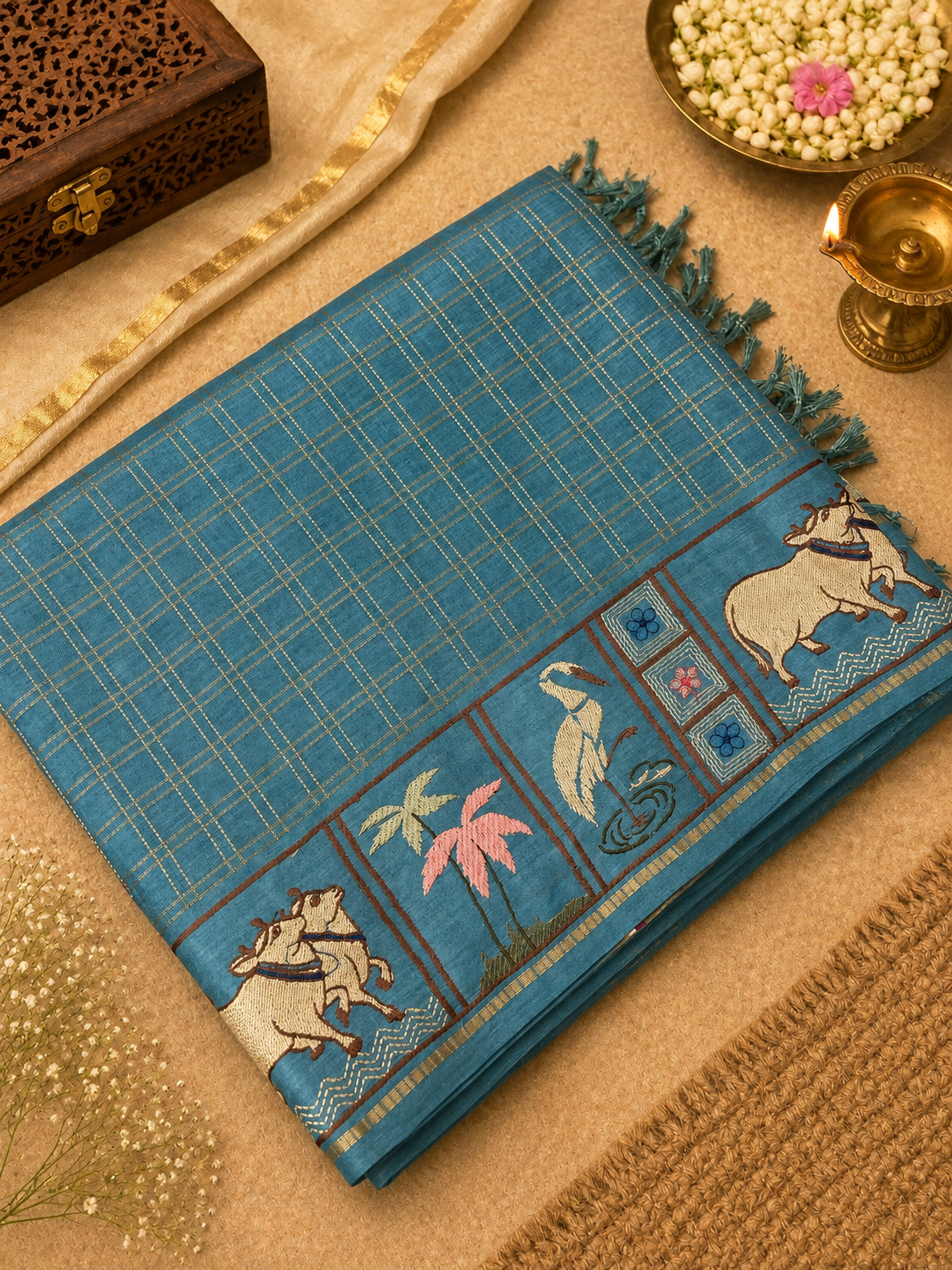 Premium Tassar Saree With Pichwai Work