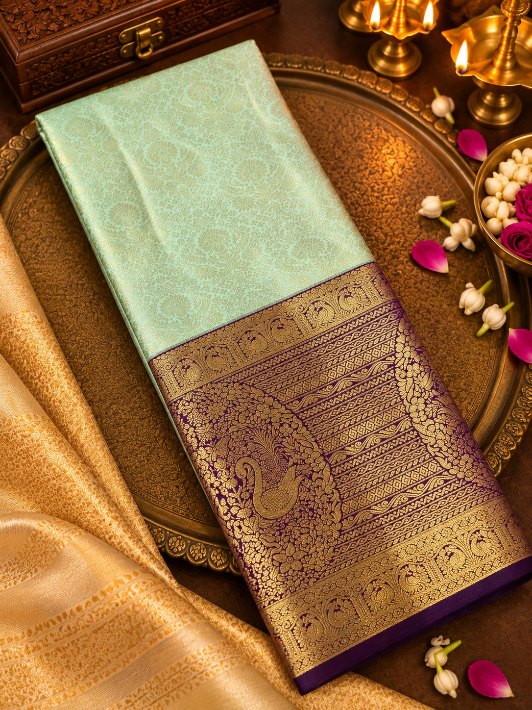 Premium Bridal Semi Kanchipuram Silk Saree 💚- RF1308