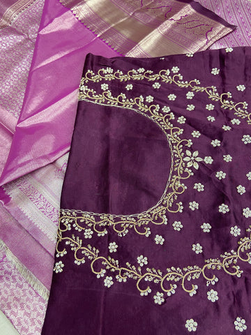 Half mix Kanjeevaram silk saree with pure hand katdana work blouse and double blouse