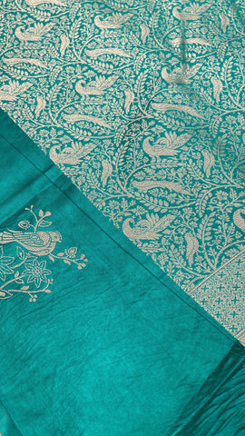 Premium crepe satin silk saree (distemper green)
