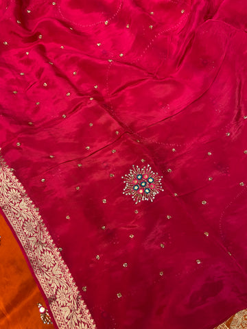 Pure crepe chinnon saree with cutdana work