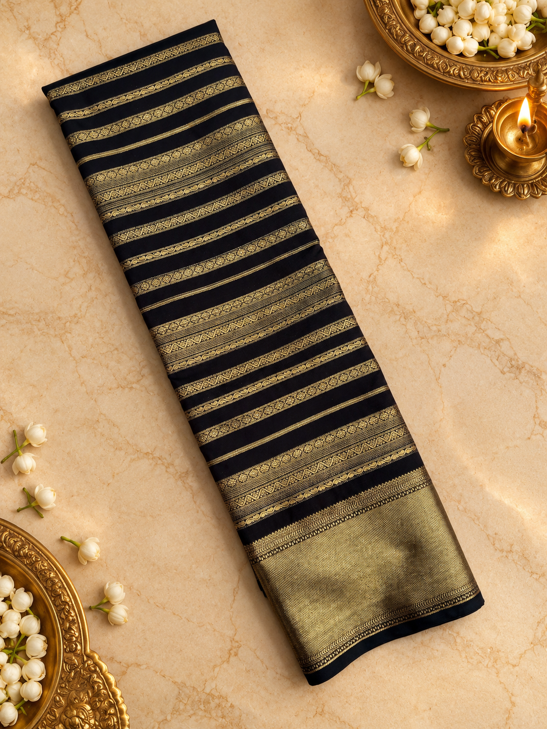 Premium Mini Kanchi Silk Saree In Chequered Pattern (Dark Brown)- RF1316