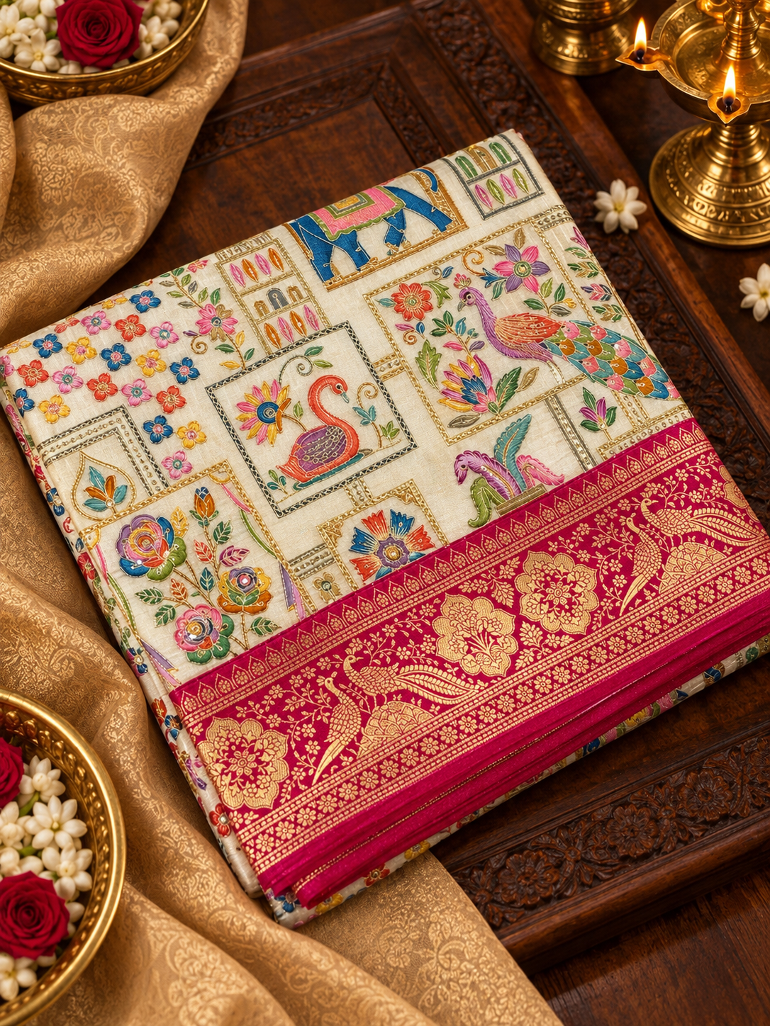 Premium Banarasi Crepe silk Saree With Appliqué Work - 902644