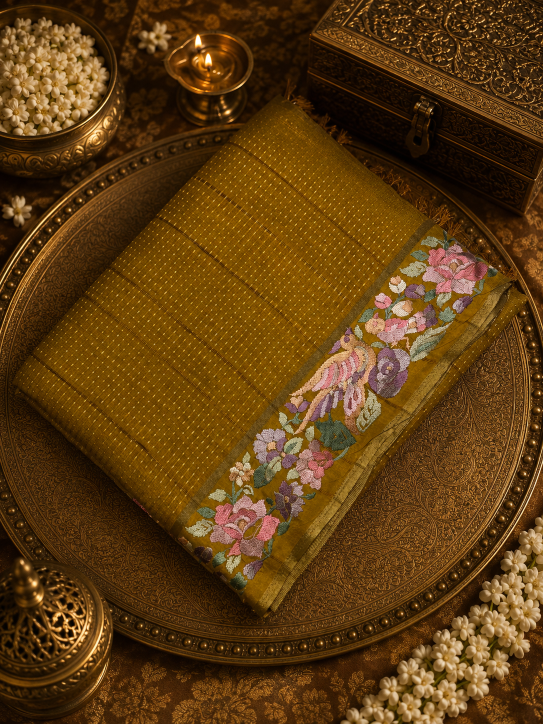 Premium quality soft Tussar saree with thread embroidery