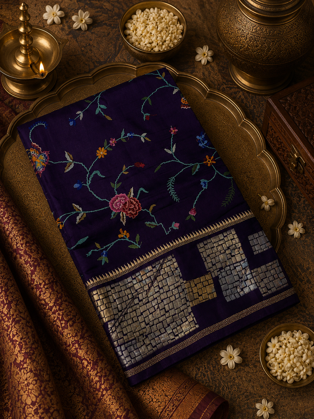 Pure Soft Tussar With Cross Stitch Embroidery