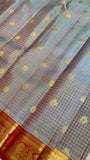 Pure Kanjeevaram Silk Saree- Silk mark certified- PS2371 Grey-Blue dual tone