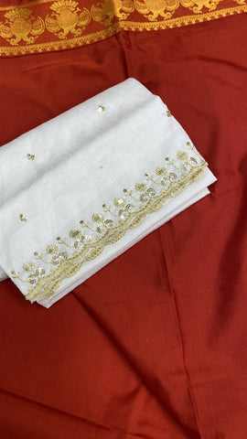 Premium Semi Crepe Mysore Silk Saree With Double Blouse (rust)