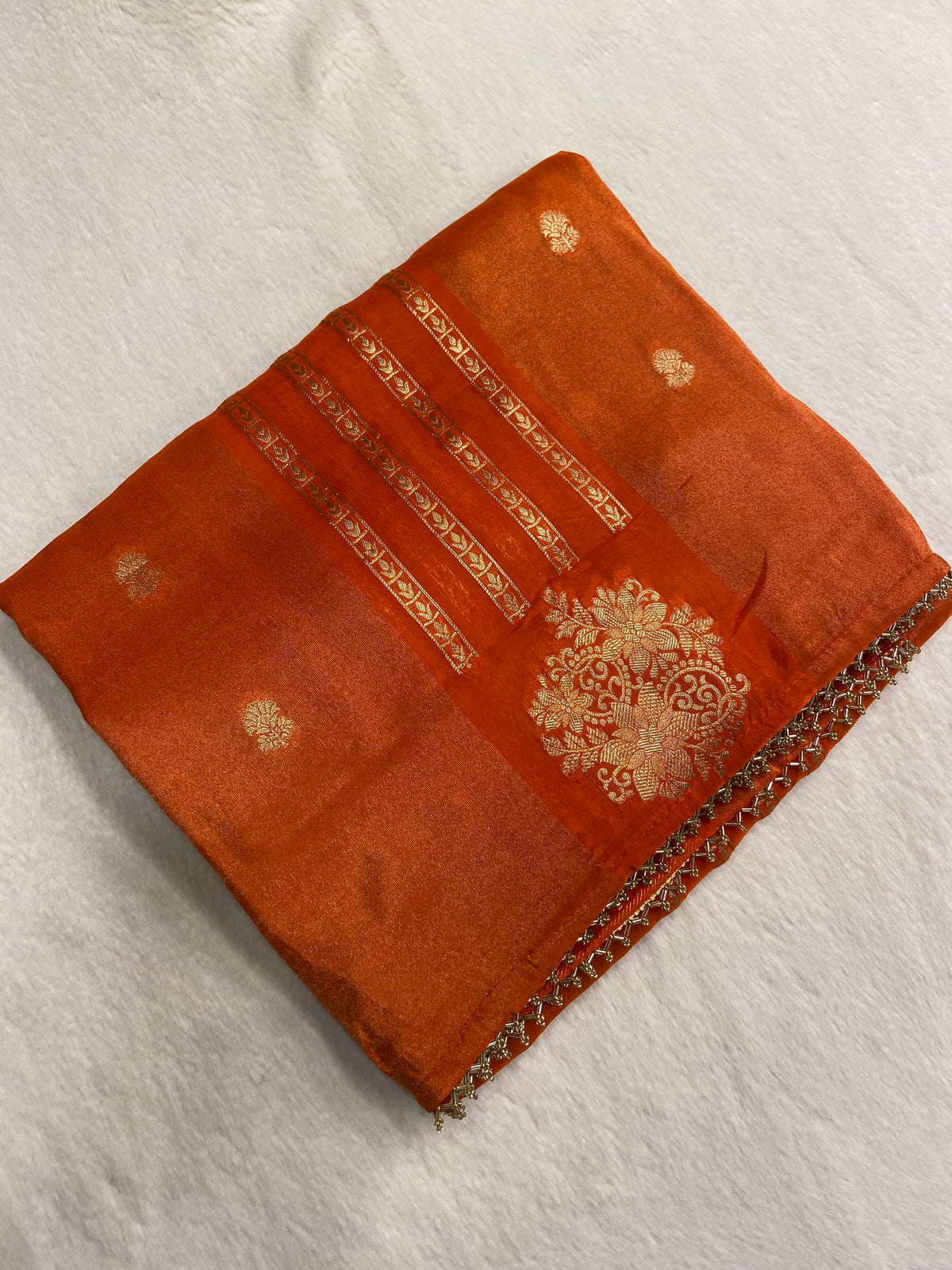 Pure Chinnon Saree With Cutdana work