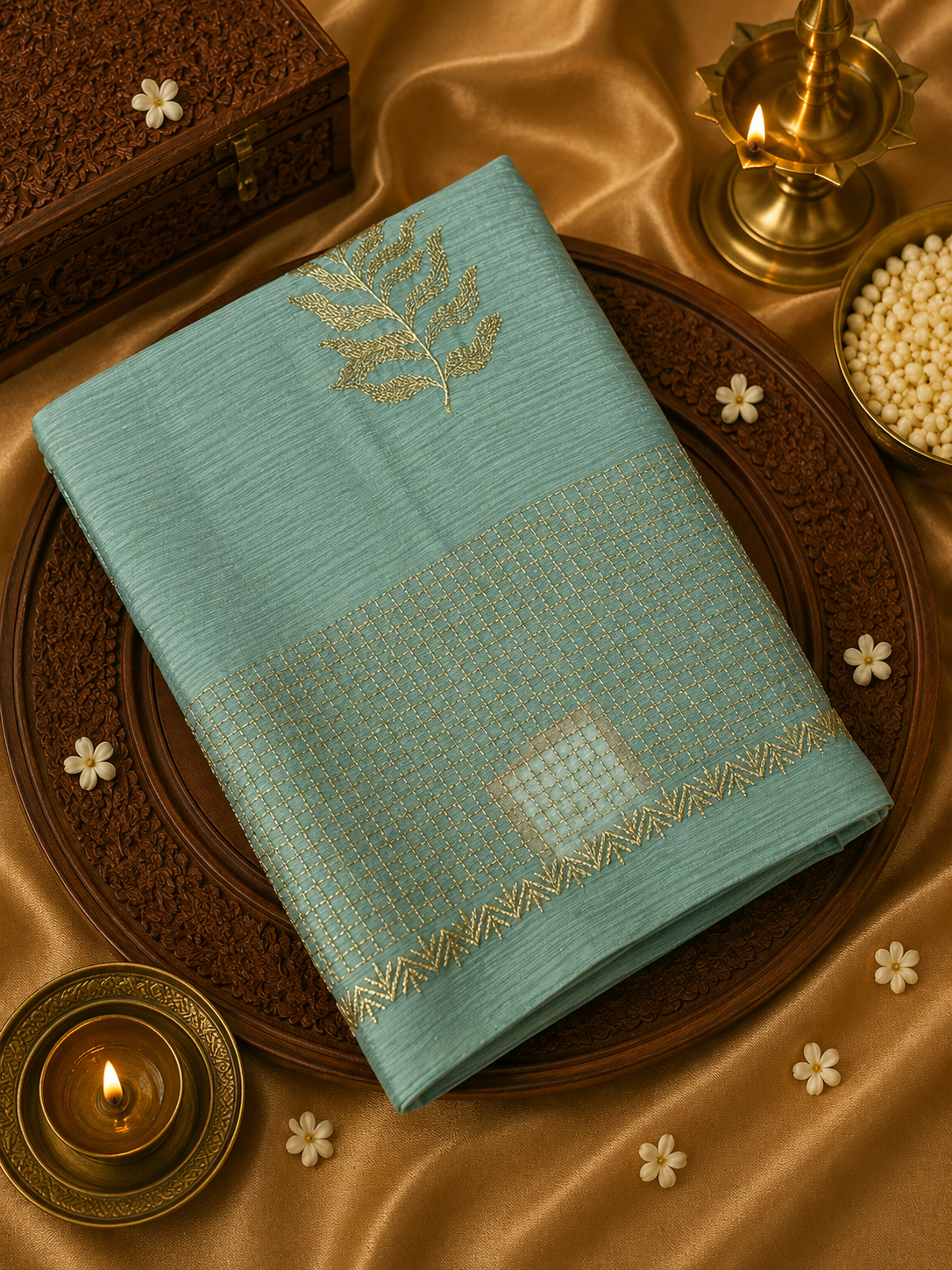 Russian Silk Saree With Embroidery 💚