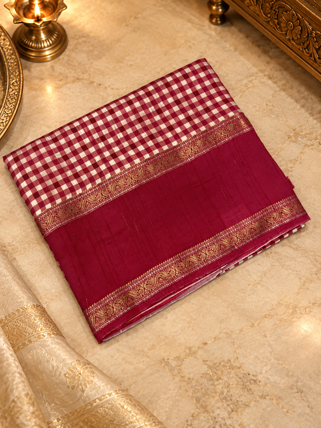 Premium Chequered Crepe Silk Saree