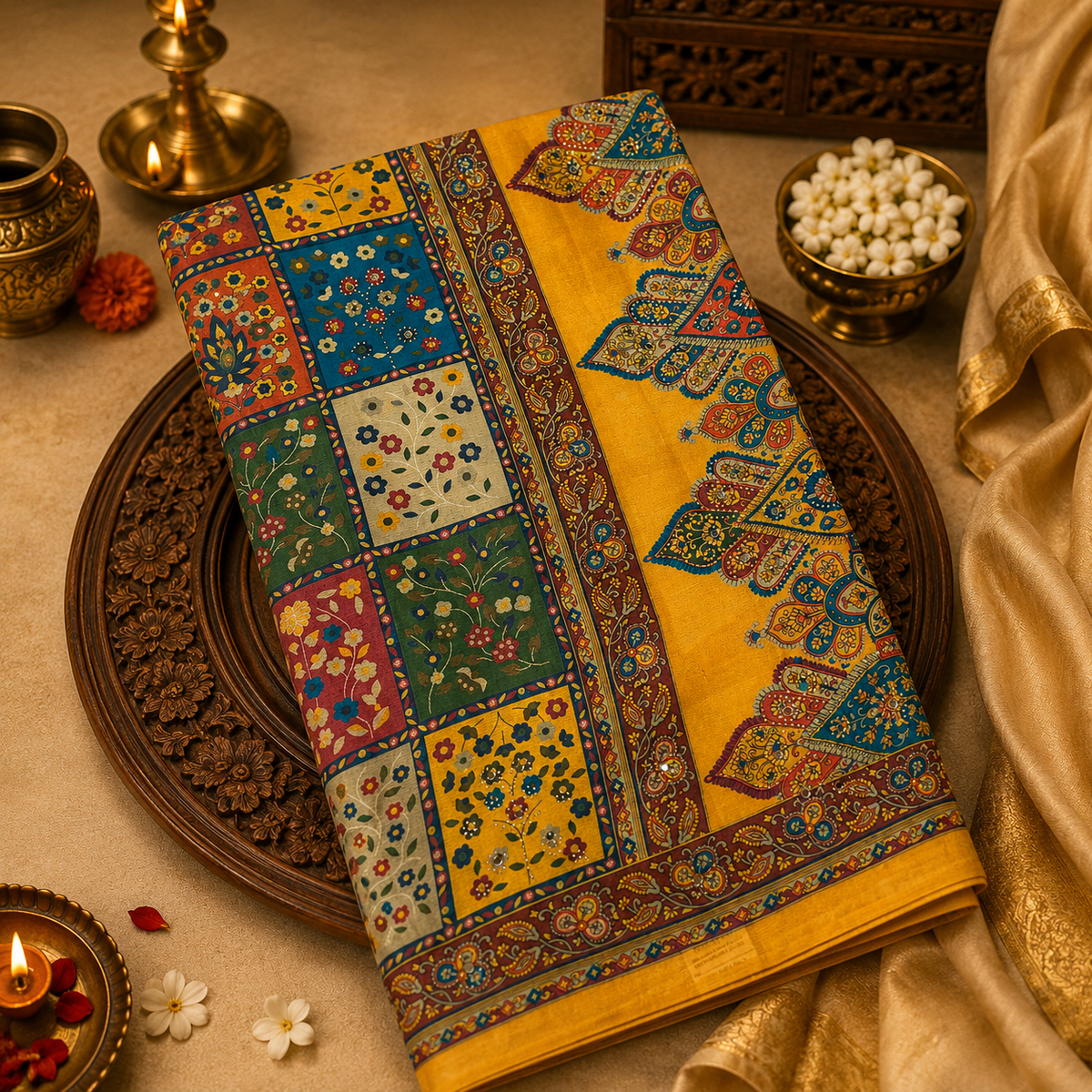 Premium Dola Saree With Glass Work💛