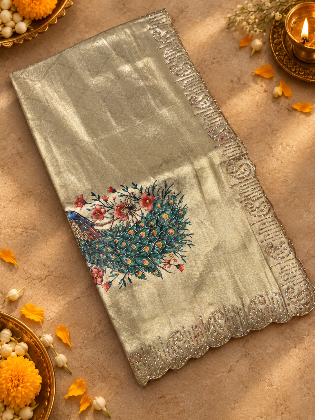 Tissue Bridal Semi Silk  Saree With Work- 902495