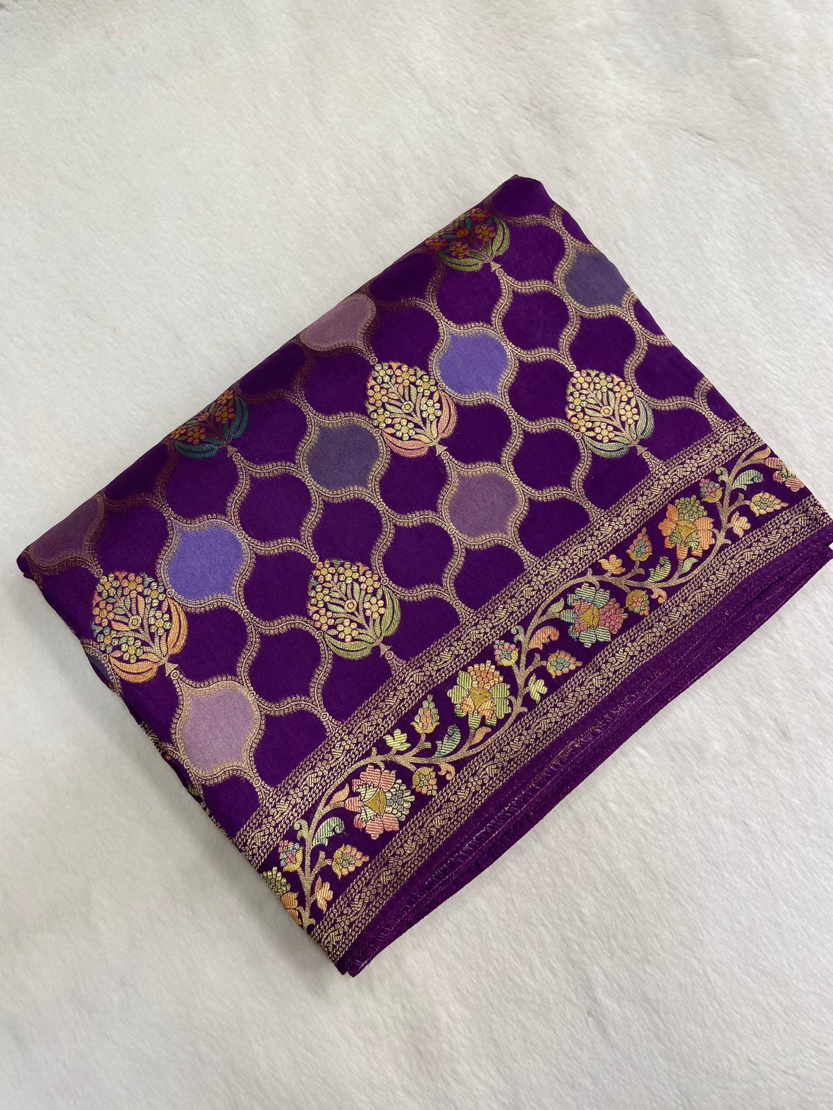 Premium Banarasi crepe Kalamkari saree