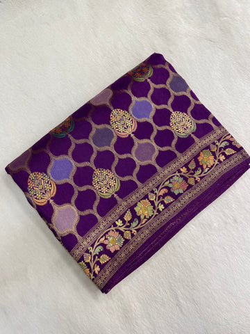 Premium Banarasi crepe Kalamkari saree