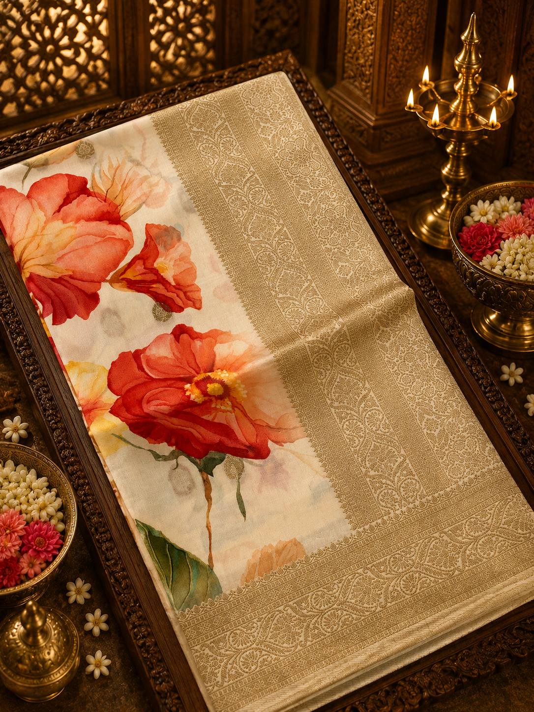 Digital Print Concept In Premium Semi Kanchipuram Silk Saree