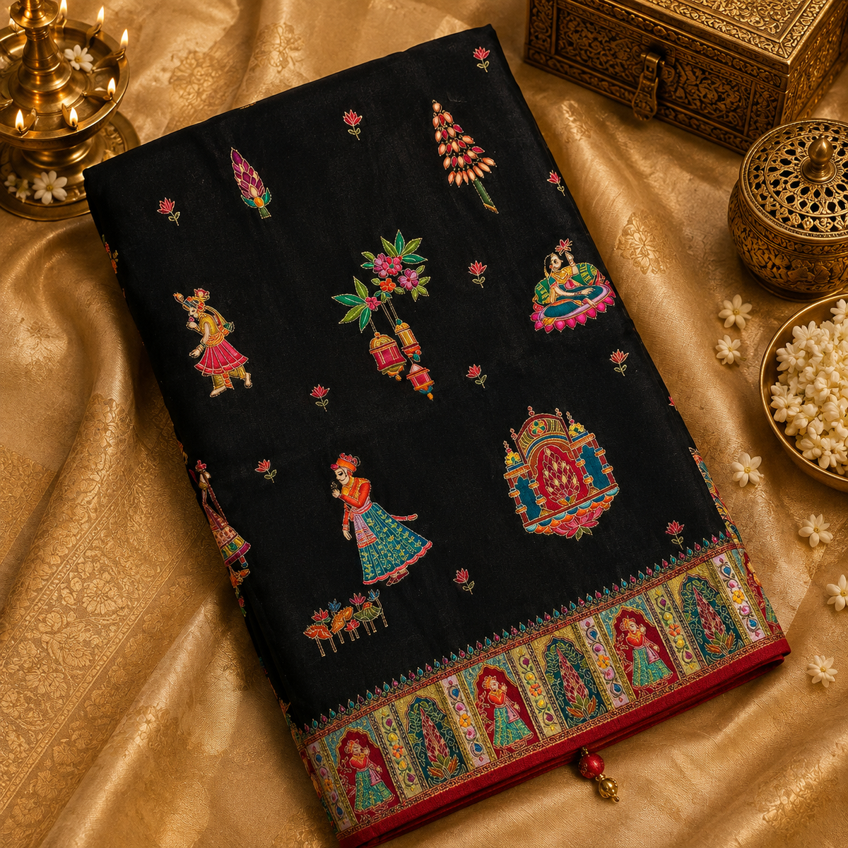 Premium Banarasi Crepe Kalamkari Saree