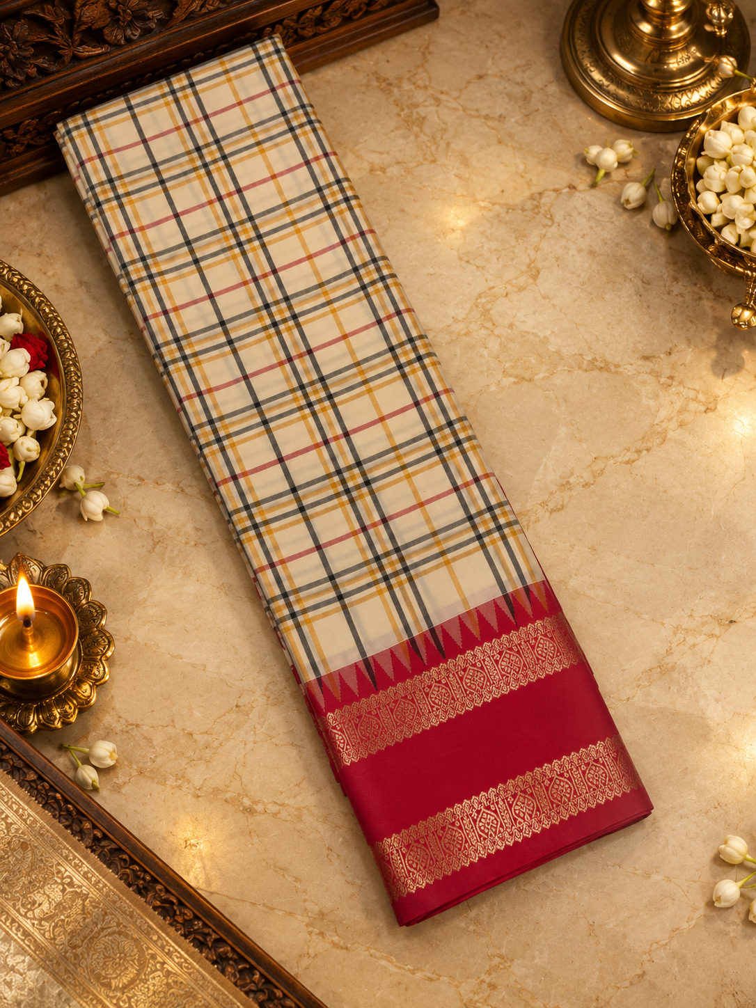 Premium Semi Kanchipuram silk Saree in chequered design - 902489