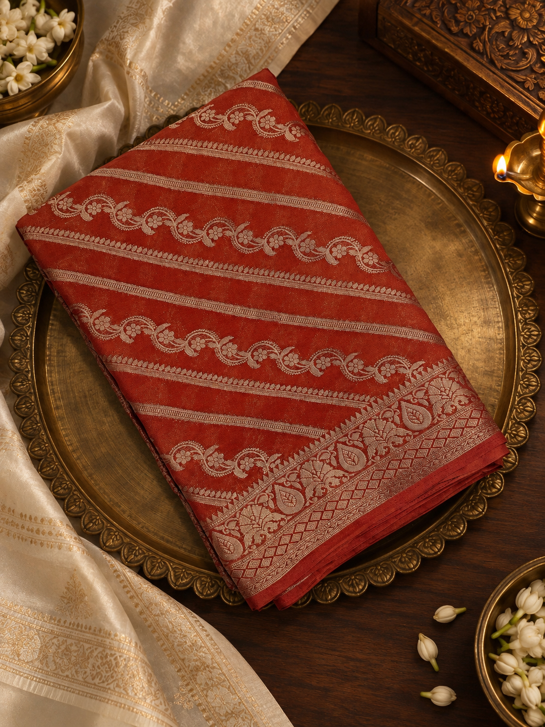 Premium Dola Silk Saree- 902282 Rust orange