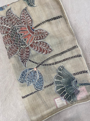 Premium Linen Tissue Saree With Applique Work