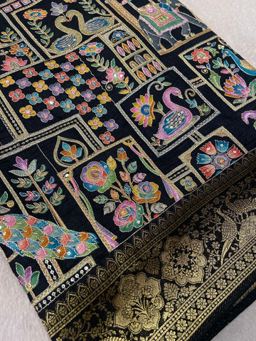 Premium Banarasi Crepe silk Saree With Appliqué Work
