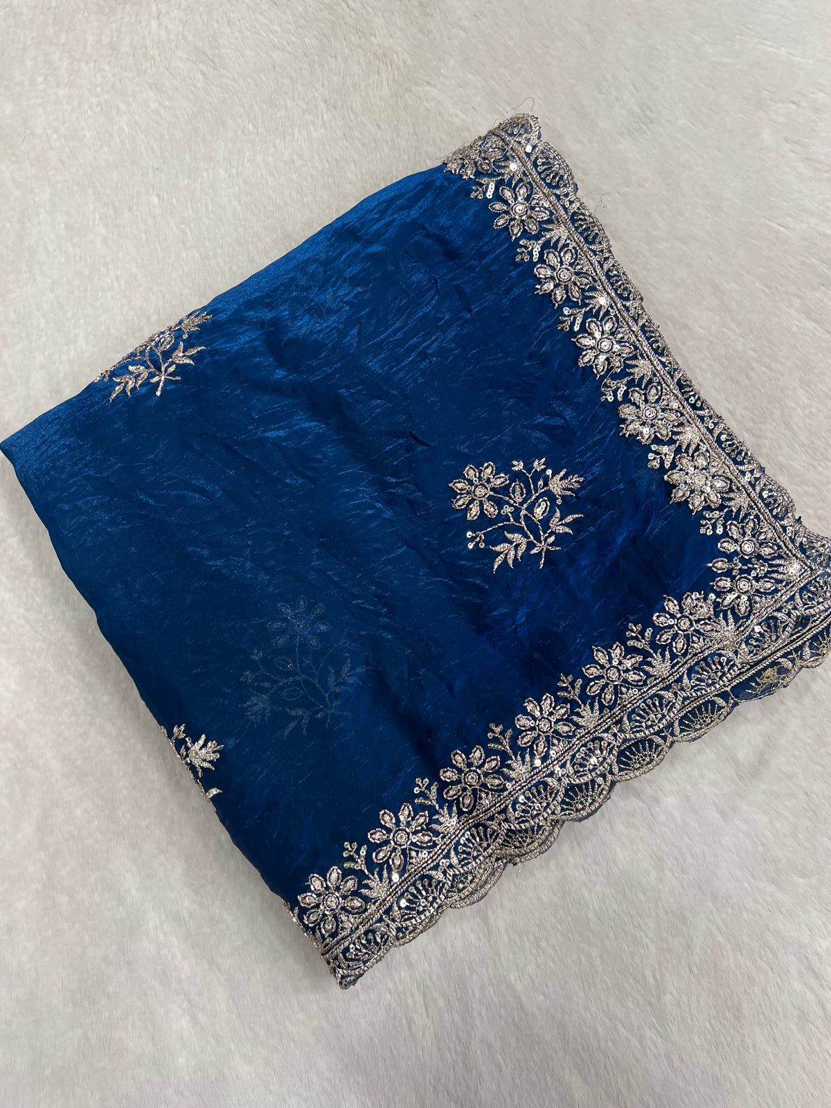 Chinnon Saree With Work💙