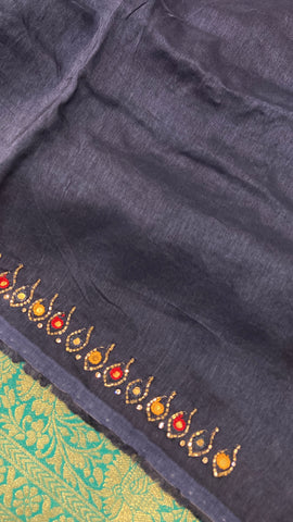Pure crepe chinnon saree with cutdana work