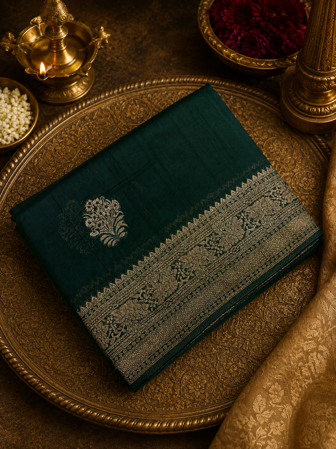 Premium soft Tussar saree- Bottle green