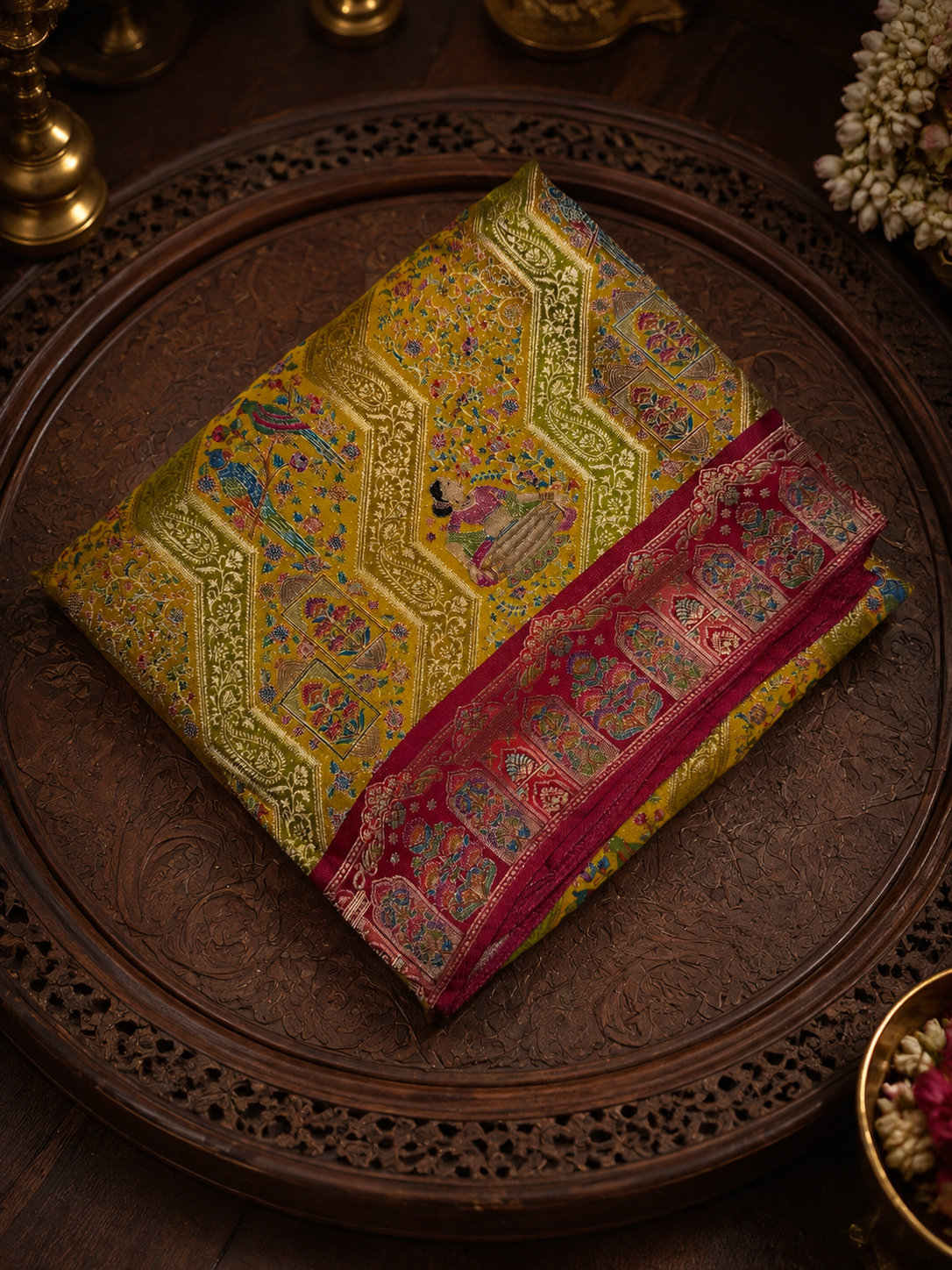 Premium Banarasi Crepe Kalamkari Saree
